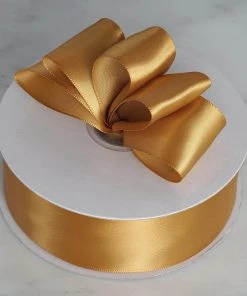 HIER_5143 50 Yards 1.5" Gold Satin Single Faced Ribbon Wholesale