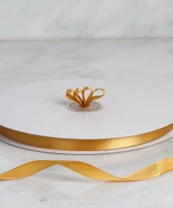 HIER_5143 100 Yards 3/8" Gold Decorative Satin Ribbon Fabric Bolts & Bags