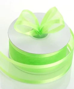HIER_5140 25 Yards Sheer Apple Green Organza Ribbon For DIY Gift Wrapping Decorating - 1.5" With Satin Edge - Clearance SALE