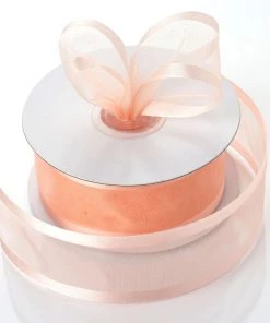 HIER_5141 25 Yards 1.5" Peach Organza Ribbon With Satin Edges