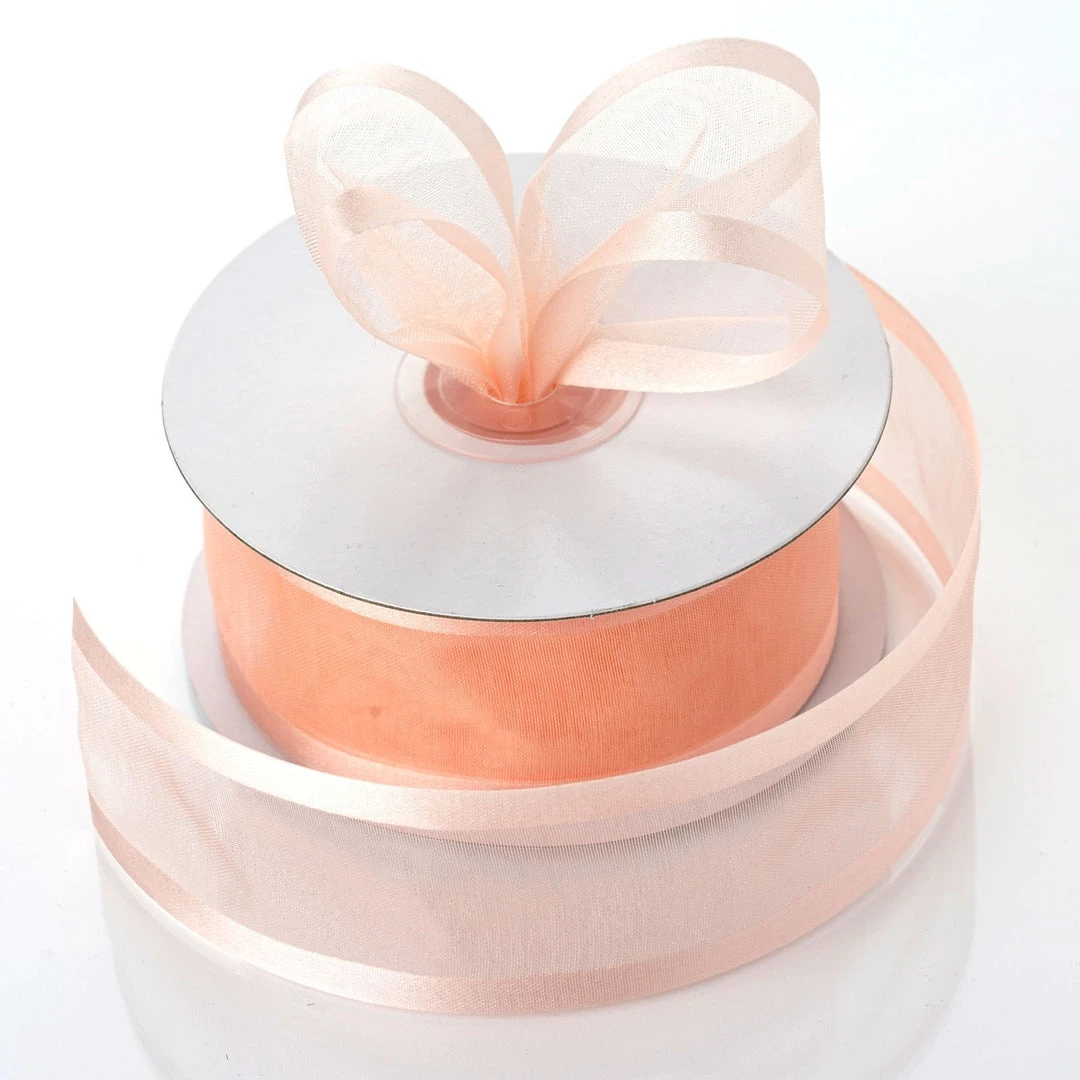 HIER_5141 25 Yards 1.5" Peach Organza Ribbon With Satin Edges 1 HIER_5141 25 Yards 1.5" Peach Organza Ribbon With Satin Edges