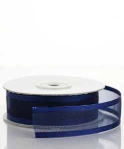 HIER_5141 25 Yards | 7/8" DIY Navy Blue Organza Ribbon With Satin Edge