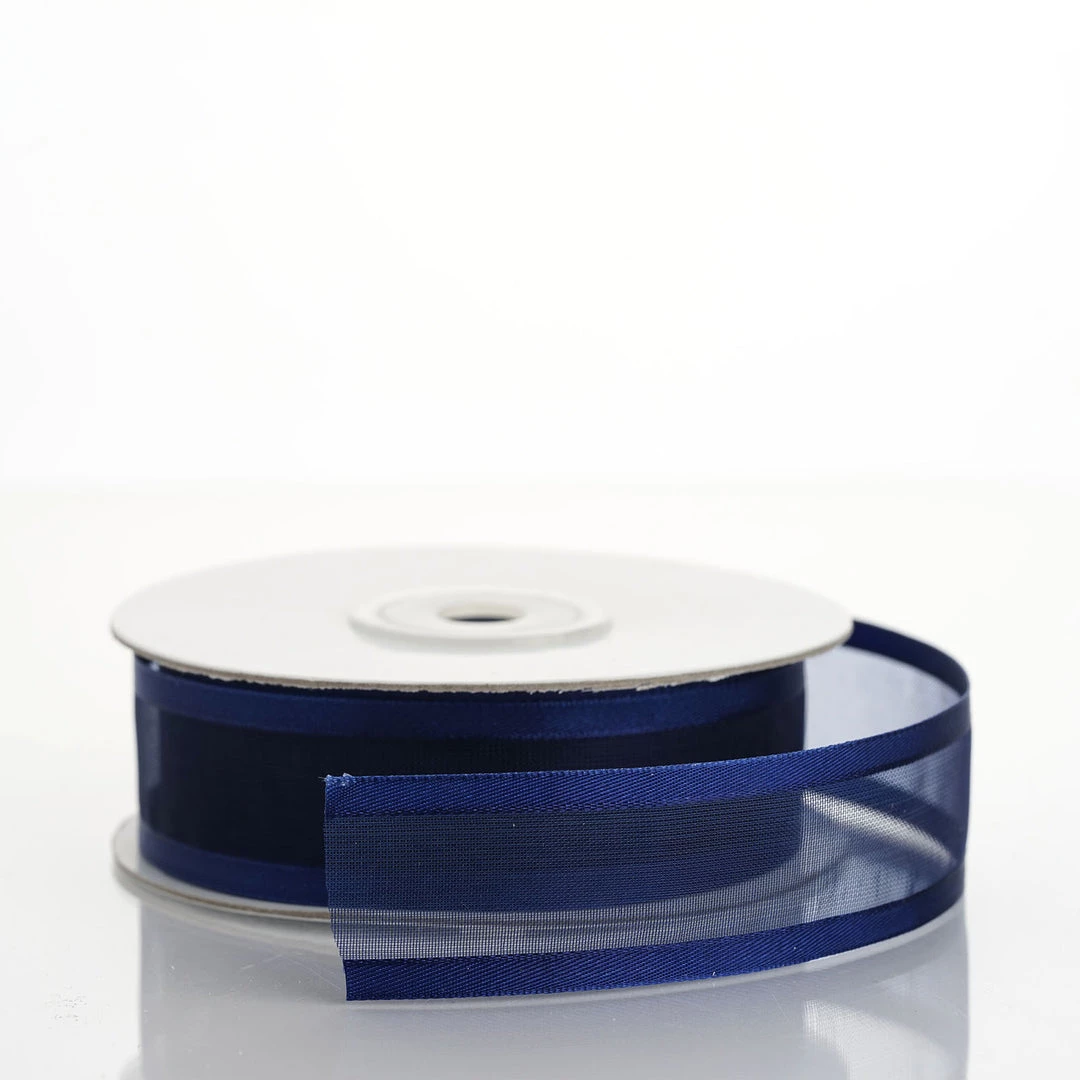 HIER_5141 25 Yards | 7/8" DIY Navy Blue Organza Ribbon With Satin Edge 1 HIER_5141 25 Yards | 7/8" DIY Navy Blue Organza Ribbon With Satin Edge