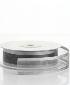 HIER_5140 25 Yards | 7/8" DIY Silver Organza Ribbon With Satin Edge - Clearance SALE Fabric Bolts & Bags