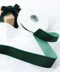 HIER_5140 Theme Décor 10 Yards | Hunter Emerald Green 1" Velvet Single Faced Ribbon Spool, DIY Craft Supplies, Velvet & Nylon Ribbon Roll