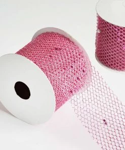 HIER_5140 10 Yards 2.5" DIY Pink Glittery Hexagonal Mesh Ribbon For Craft Dress Wedding - Clearance SALE