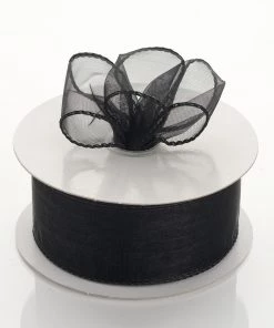 HIER_5141 Fabric Bolts & Bags 10 Yards 1.5" Black Wired Edge Organza Ribbon