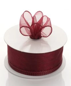HIER_5141 10 Yards 1.5" Burgundy Wired Edge Organza Ribbon Fabric Bolts & Bags
