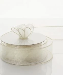 HIER_5141 10 Yards 1.5" Ivory Wired Edge Organza Ribbon Fabric Bolts & Bags