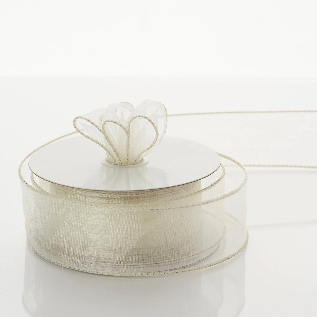 HIER_5141 10 Yards 1.5" Ivory Wired Edge Organza Ribbon Fabric Bolts & Bags 1 HIER_5141 10 Yards 1.5" Ivory Wired Edge Organza Ribbon Fabric Bolts & Bags