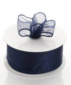 HIER_5141 Fabric Bolts & Bags 10 Yards 1.5" Navy Blue Wired Edge Organza Ribbon