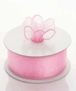 HIER_5141 10 Yards 1.5" Pink Wired Edge Organza Ribbon