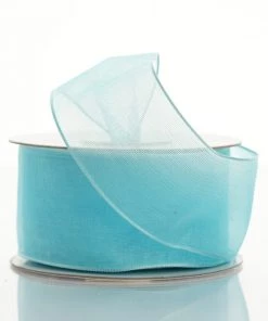 HIER_5141 10 Yards 1.5" Turquoise Wired Edge Organza Ribbon