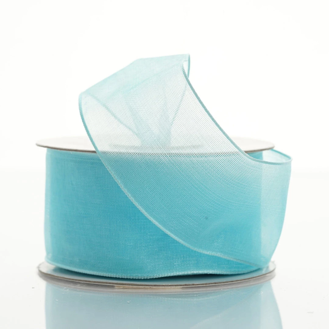 HIER_5141 10 Yards 1.5" Turquoise Wired Edge Organza Ribbon 1 HIER_5141 10 Yards 1.5" Turquoise Wired Edge Organza Ribbon