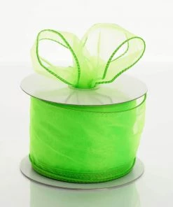 HIER_5140 10 Yards 2.5" Apple Green Wired Edge Organza Ribbon - Clearance SALE