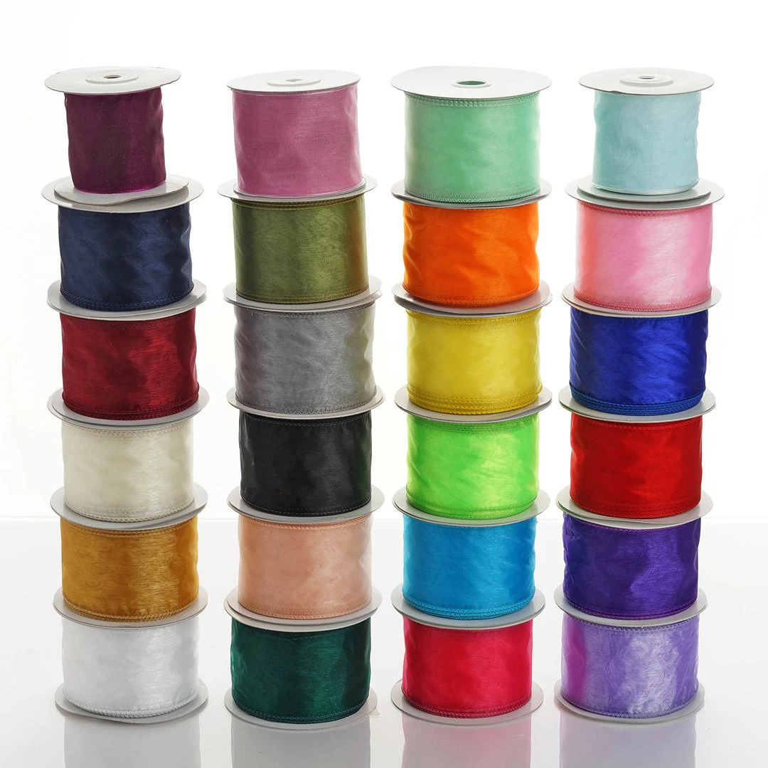 HIER_5141 10 Yards 2.5" Navy Blue Wired Edge Organza Ribbon 2 HIER_5141 10 Yards 2.5" Navy Blue Wired Edge Organza Ribbon