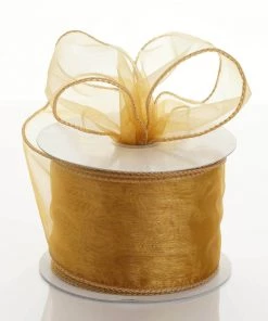 HIER_5141 Fabric Bolts & Bags 10 Yards 2.5" Gold Wired Edge Organza Ribbon