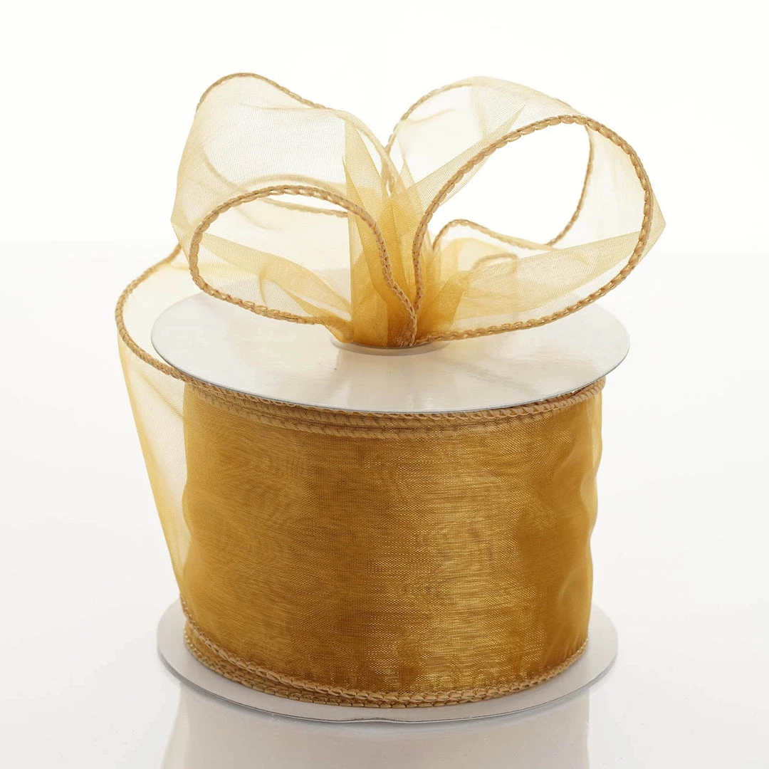 HIER_5141 Fabric Bolts & Bags 10 Yards 2.5" Gold Wired Edge Organza Ribbon 1 HIER_5141 Fabric Bolts & Bags 10 Yards 2.5" Gold Wired Edge Organza Ribbon