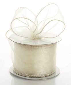 HIER_5141 Fabric Bolts & Bags 10 Yards 2.5" Ivory Wired Edge Organza Ribbon