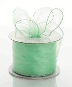 HIER_5140 10 Yards 2.5" Mint Wired Edge Organza Ribbon - Clearance SALE