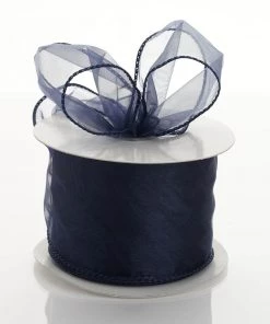 HIER_5141 10 Yards 2.5" Navy Blue Wired Edge Organza Ribbon