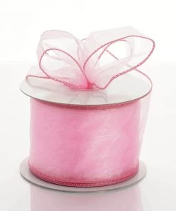 HIER_5141 Theme Décor 10 Yards 2.5" Pink Wired Edge Organza Ribbon