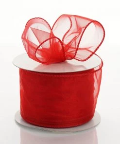 HIER_5141 Fabric Bolts & Bags 10 Yards 2.5" Red Wired Edge Organza Ribbon
