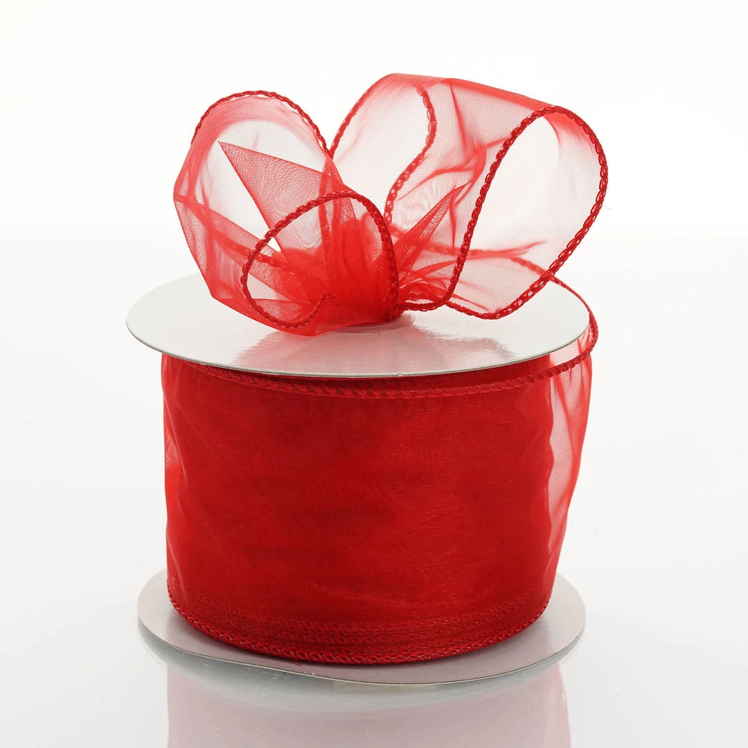 HIER_5141 Fabric Bolts & Bags 10 Yards 2.5" Red Wired Edge Organza Ribbon 1 HIER_5141 Fabric Bolts & Bags 10 Yards 2.5" Red Wired Edge Organza Ribbon