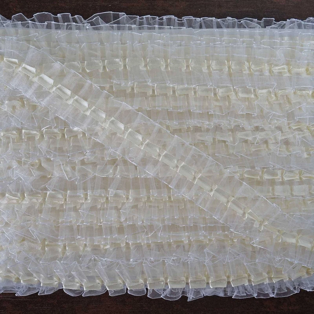 HIER_5160 25 Yards Ivory Double Layered Insertion Ruffled Lace Trim With Classic Organza Fabric 4 HIER_5160 25 Yards Ivory Double Layered Insertion Ruffled Lace Trim With Classic Organza Fabric