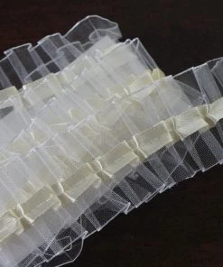 HIER_5160 25 Yards Ivory Double Layered Insertion Ruffled Lace Trim With Classic Organza Fabric