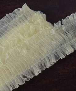 HIER_5160 25 Yards Ivory Insertion Ruffled Lace Trim On Satin Edged Organza Fabric