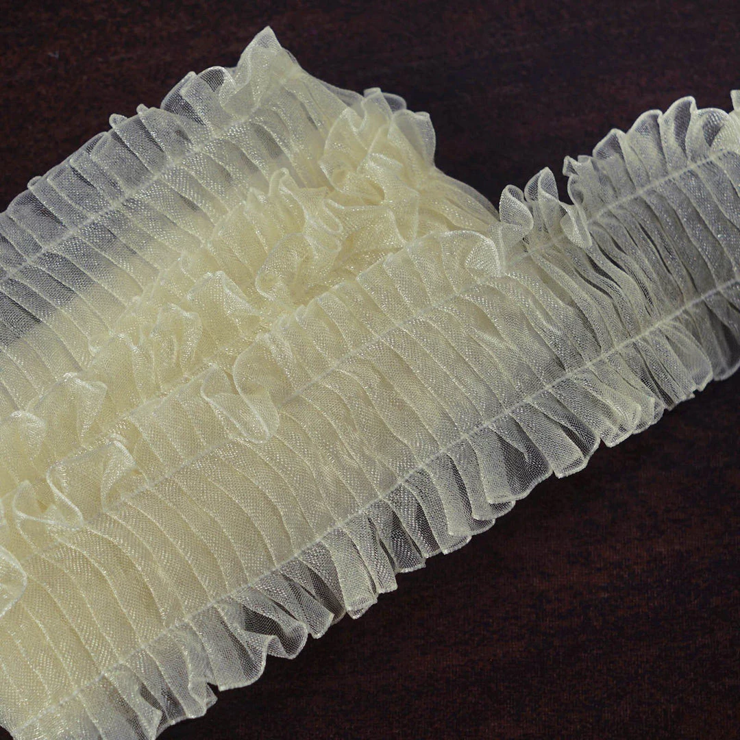 HIER_5160 25 Yards Ivory Insertion Ruffled Lace Trim On Satin Edged Organza Fabric 1 HIER_5160 25 Yards Ivory Insertion Ruffled Lace Trim On Satin Edged Organza Fabric