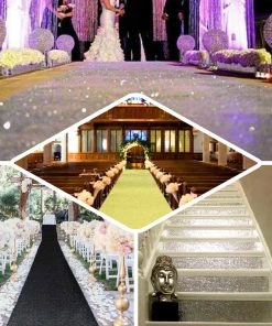 HIER_3900 Aisle Runners Silver Sparkle Glitter Wedding Aisle Runner, Non-Woven Red Carpet Runner Prom, Hollywood, Glam Parties - 3FT X 50FT
