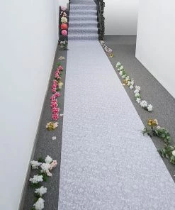 HIER_3900 36"x 100ft White Floral Lace Aisle Runner