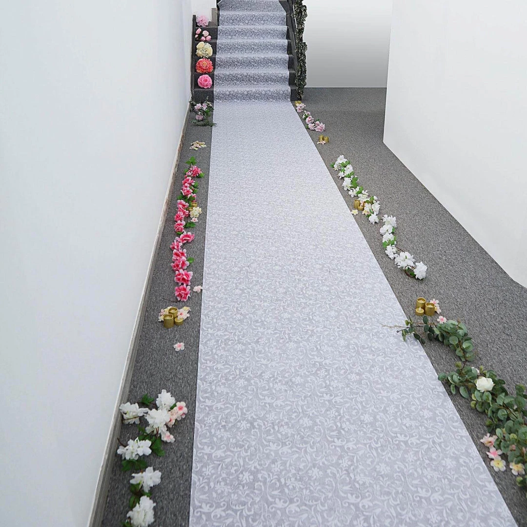 HIER_3900 36"x 100ft White Floral Lace Aisle Runner 1 HIER_3900 36"x 100ft White Floral Lace Aisle Runner