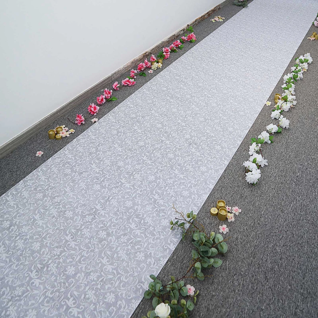 HIER_3900 36" X 50ft White Floral Lace Aisle Runner 8 HIER_3900 36" X 50ft White Floral Lace Aisle Runner