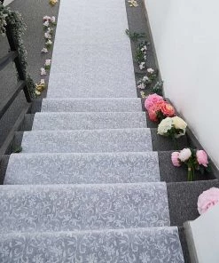 HIER_3900 36" X 50ft White Floral Lace Aisle Runner