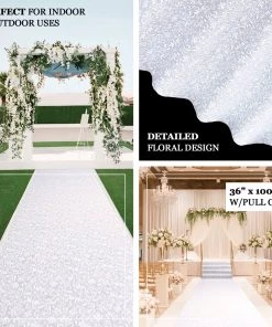 HIER_3900 36"x 100ft White Floral Lace Aisle Runner 16 HIER_3900 36