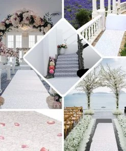 HIER_3900 36"x 100ft White Floral Lace Aisle Runner 17 HIER_3900 36
