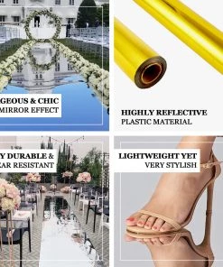 HIER_3900 Aisle Runners Metallic Red Glossy Mirrored Wedding Aisle Runner, Non-Woven Red Carpet Runner - Prom, Hollywood, Glam Parties - 3ftx65ft