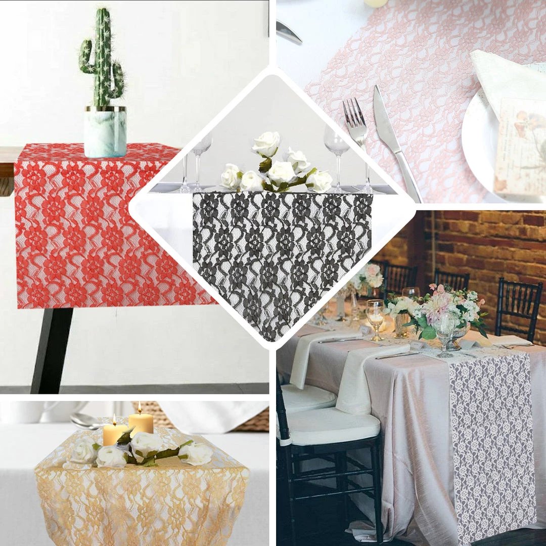 HIER_2230 12"x108" Hunter Emerald Green Floral Lace Table Runner 5 HIER_2230 12"x108" Hunter Emerald Green Floral Lace Table Runner