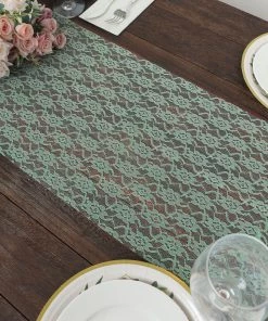 HIER_2230 12"x108" Sage Green Floral Lace Table Runner Theme Décor