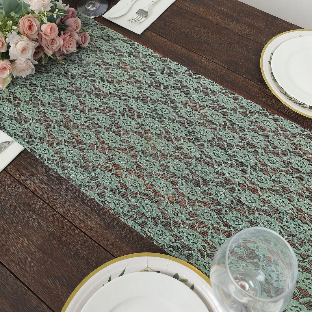 HIER_2230 12"x108" Sage Green Floral Lace Table Runner Theme Décor 2 HIER_2230 12"x108" Sage Green Floral Lace Table Runner Theme Décor