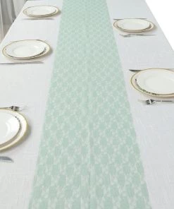 HIER_2230 12"x108" Sage Green Floral Lace Table Runner Theme Décor 17 HIER_2230 12