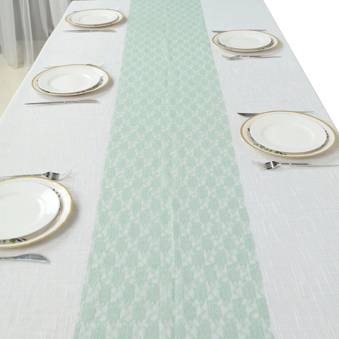 HIER_2230 12"x108" Sage Green Floral Lace Table Runner Theme Décor 7 HIER_2230 12"x108" Sage Green Floral Lace Table Runner Theme Décor