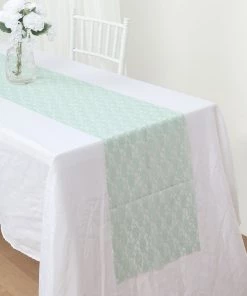 HIER_2230 12"x108" Sage Green Floral Lace Table Runner Theme Décor 16 HIER_2230 12