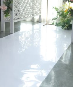 HIER_3900 Big Event Decor | Large Scale Party Props White Glossy Mirrored Wedding Aisle Runner, Non-Woven Red Carpet Runner - Prom, Hollywood, Glam Parties - 3ftx65ft