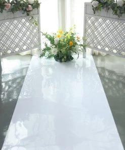 HIER_3900 Big Event Decor | Large Scale Party Props White Glossy Mirrored Wedding Aisle Runner, Non-Woven Red Carpet Runner - Prom, Hollywood, Glam Parties - 3ftx65ft