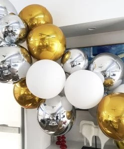 HIER_3213 2 Pack | 12" 4D Metallic Gold Sphere Mylar Foil Helium Or Air Balloons 26 HIER_3213 2 Pack | 12