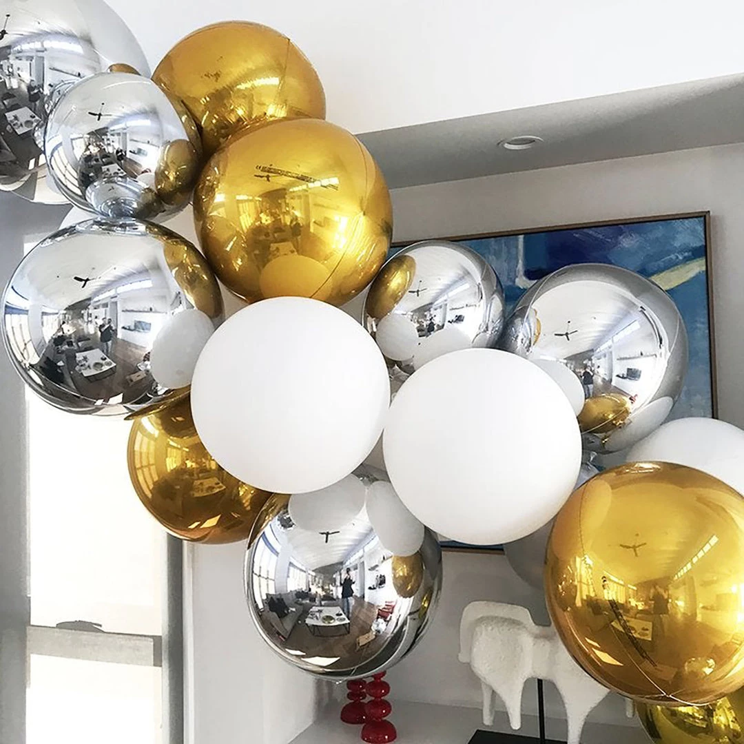 HIER_3213 2 Pack | 12" 4D Metallic Gold Sphere Mylar Foil Helium Or Air Balloons 12 HIER_3213 2 Pack | 12" 4D Metallic Gold Sphere Mylar Foil Helium Or Air Balloons